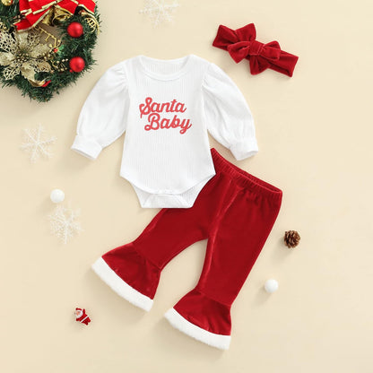 Infant Baby Girls Valentine'S Day Outfits Ruffle Long Sleeve Heart Printed Romper Jumpsuit Pants with Headband 0-24M